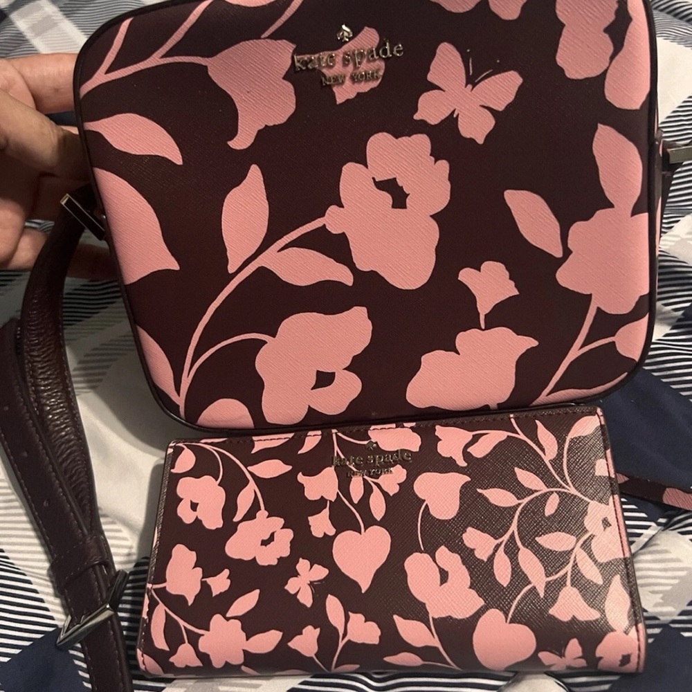 Kate Spade Pink and Brown Floral Women's Bag and wallet